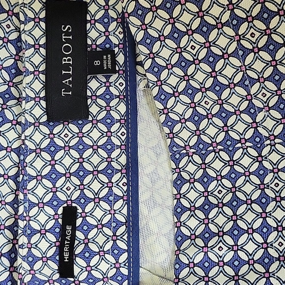 Talbots Heritage Cropped Pant Blue Pink Geometric Pattern Size 8 - Picture 6 of 7